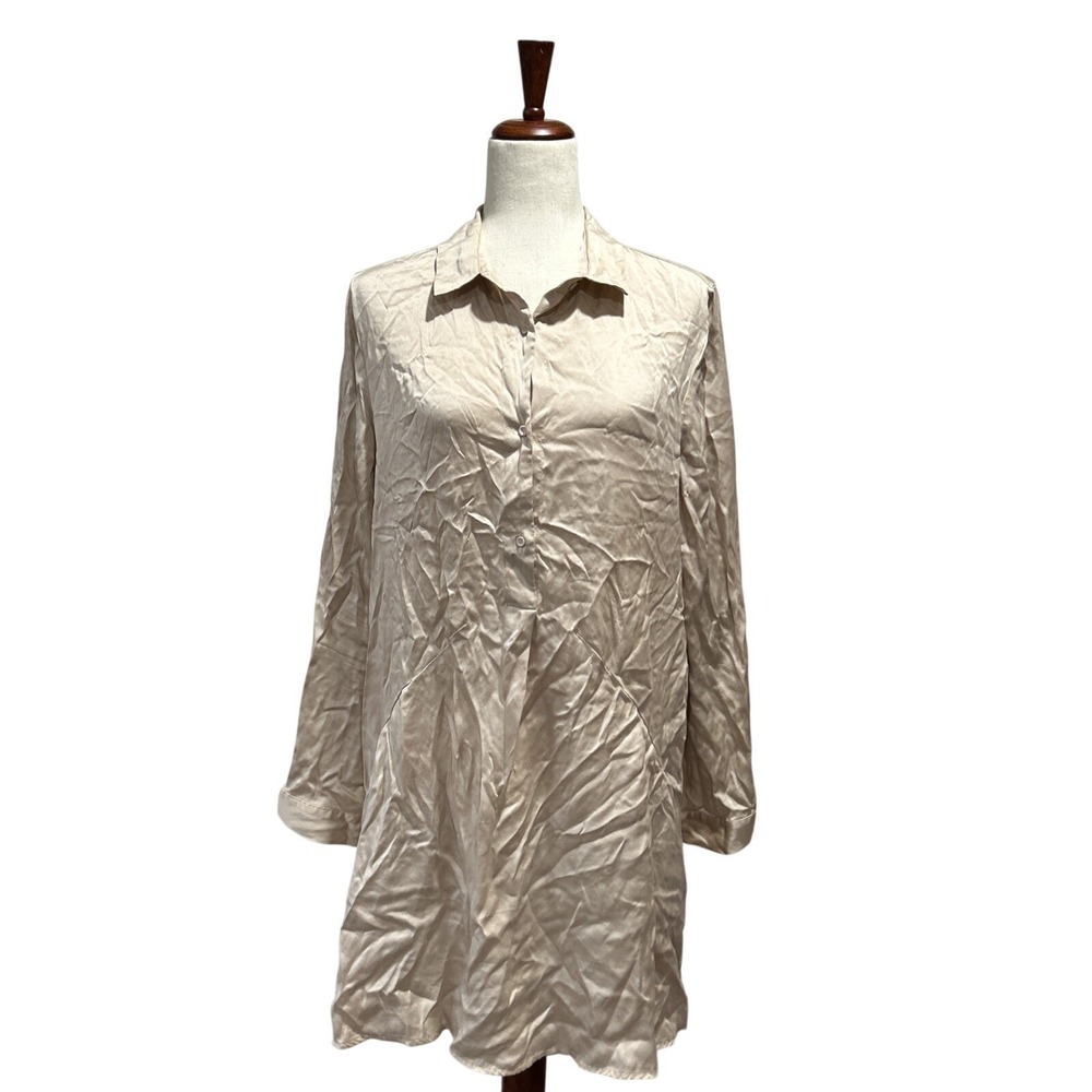 Papinelle 100% Silk Sleep Shirt Medium Nightgown Beige Gold Luxury Pajamas